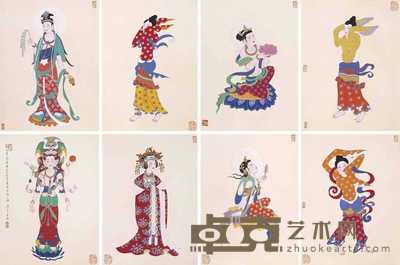 潘洁滋 临敦煌壁画 册页（十二选八） 43×32cm×12
